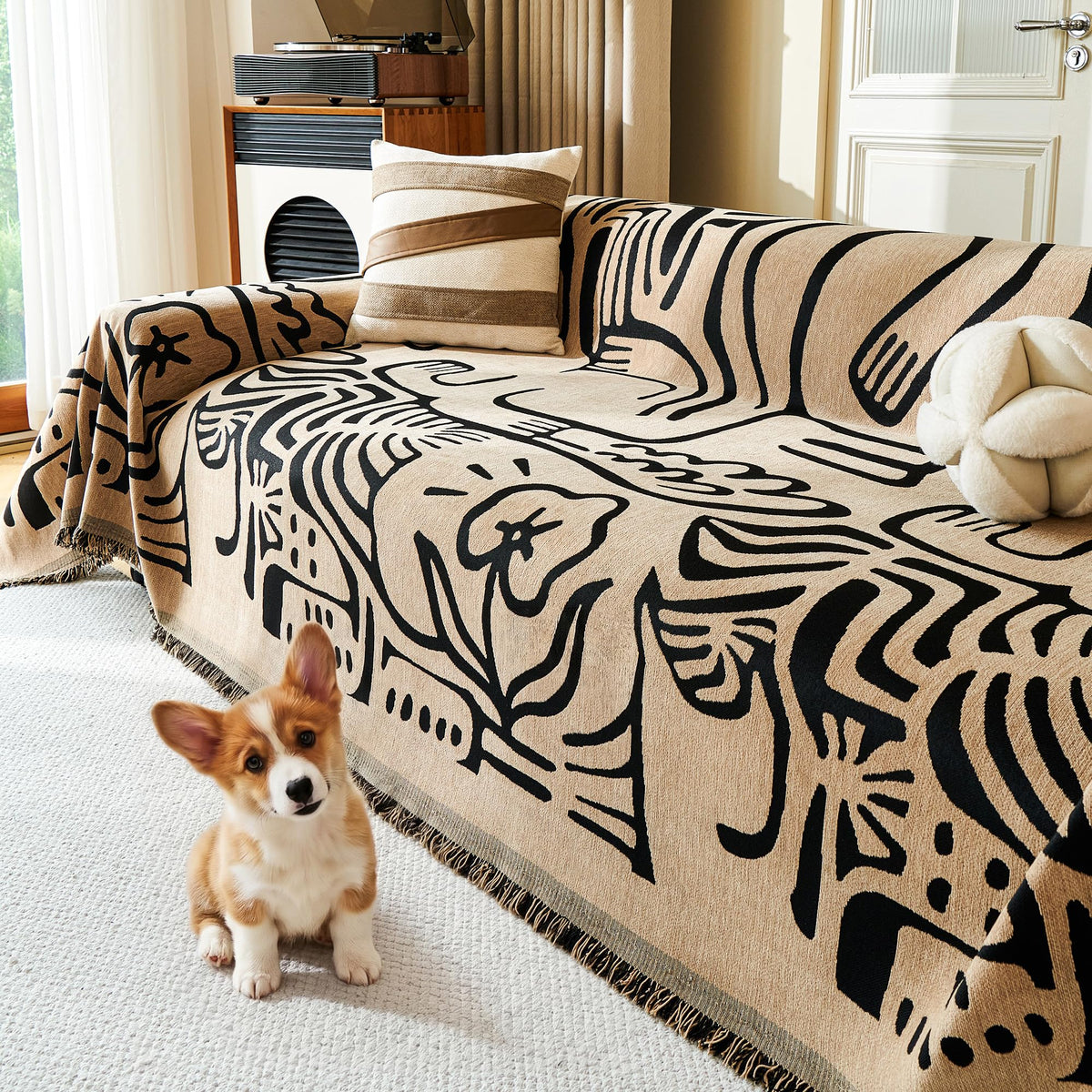 MYSKY HOME Couch Cover for Dogs, Washable Couch Covers, Non Slip Sofa Cover, Couch Cover 2 Cushion Sofa Dogs Furniture Protector with Tassels, Chenille Sofa Slipcover for Pets, 71"x118", Dark Grey