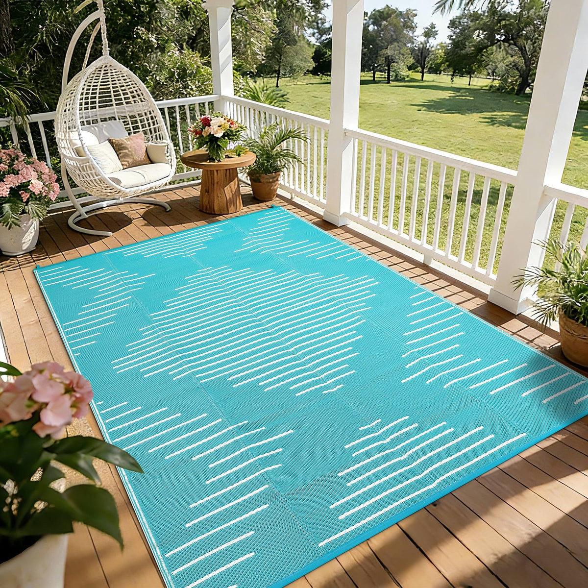 Garvee 10x14 Outdoor Rugs Waterproof for Patio Grey White