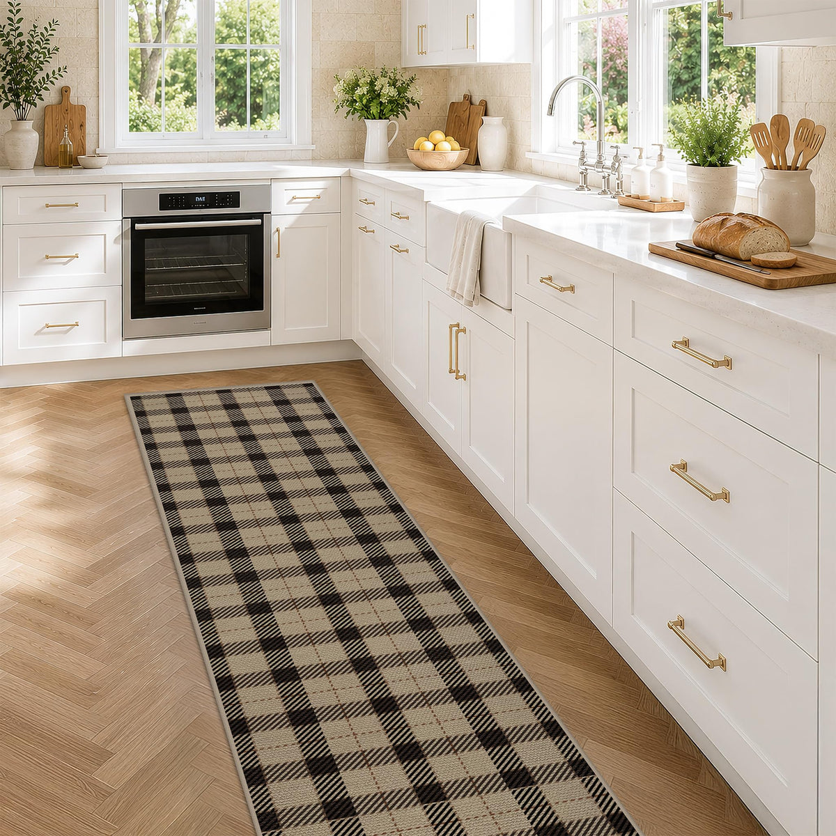 JTJ Easy Jute 3x5 Outdoor Rug for Front Porch, Washable Sage Green Plaid