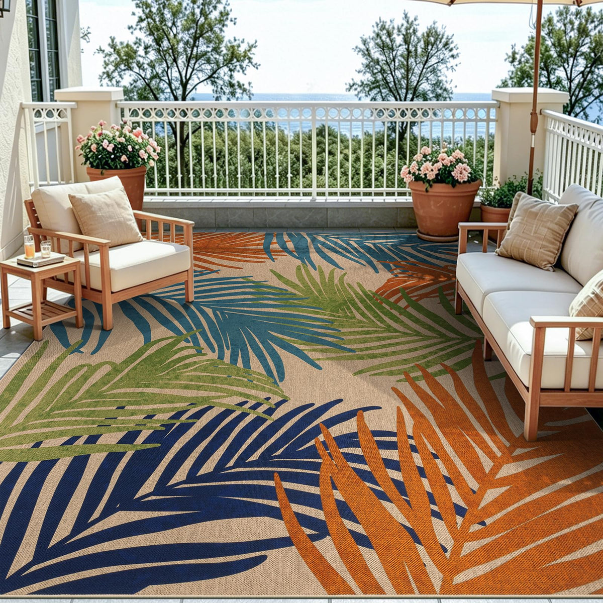 Pauwer Indoor Outdoor Area Rugs 6x9, Washbale Outdoor Patio Rug, Blue White
