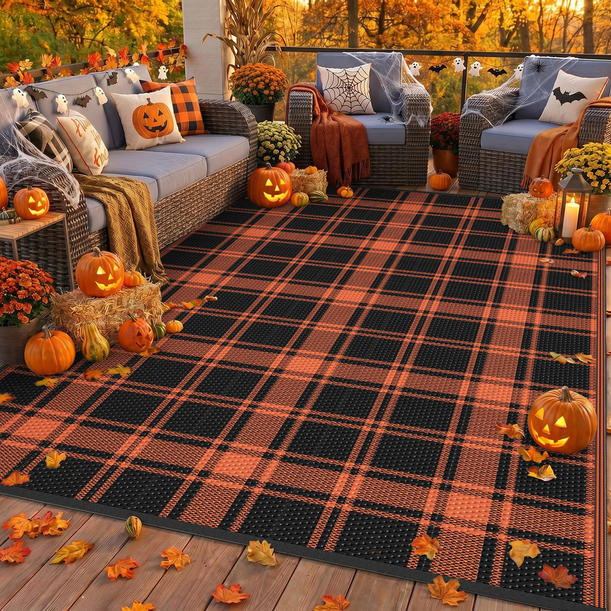 GENIMO Outdoor Rug, Waterproof Plastic Rugs for Patio, 5'x8' Black Grey