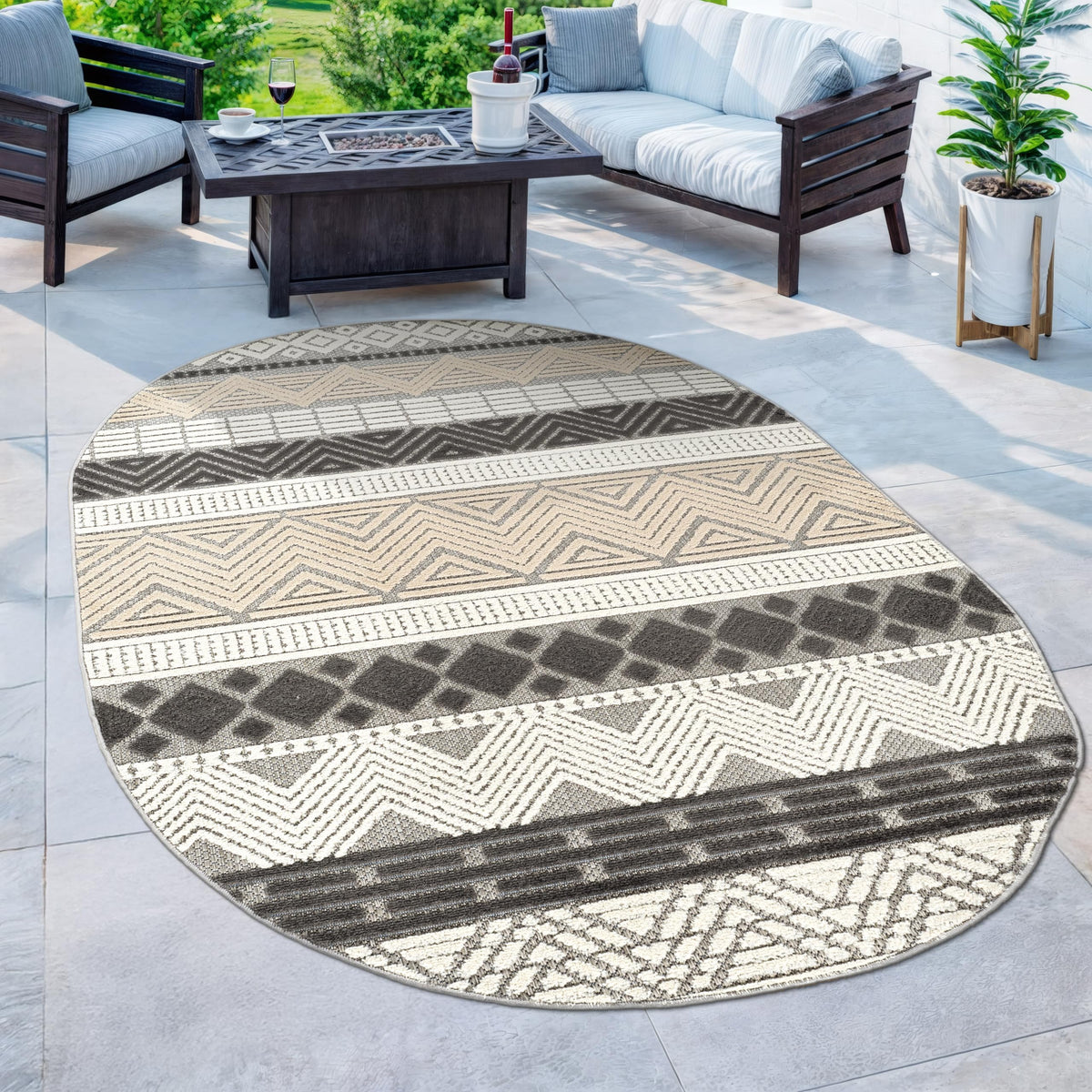 Rugshop Marbella Indoor/Outdoor Contemporary Boho Area Rug Gray 7'10" x 10'