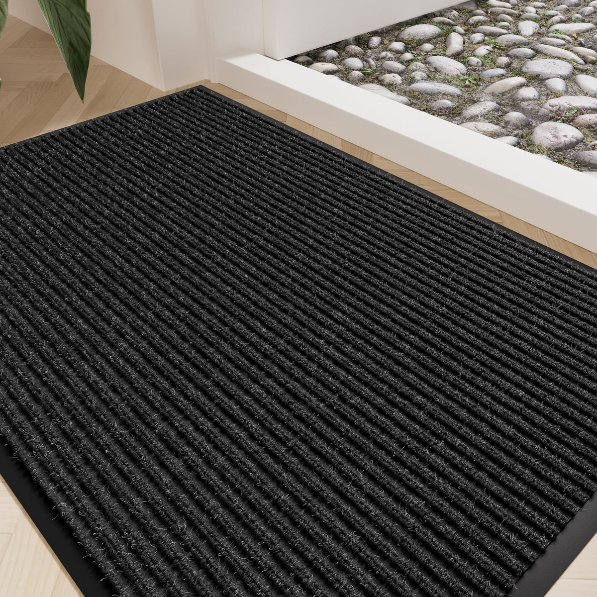 Front Door Mat, 3' x 5' Heavy Duty Door Mat Outside Entrance, Non-Slip Welcome Mat, Absorbent & Dirt Resistant, Low Profile Large Door Mats, Commercial Rugs for Entryway Indoor Outdoor, Grey