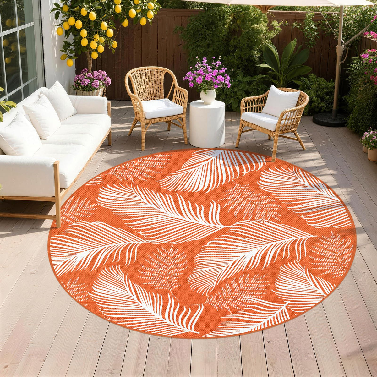 Pauwer Waterproof Outdoor Rug 5x8, Plastic Straw Patio Rug, Leaf Brown