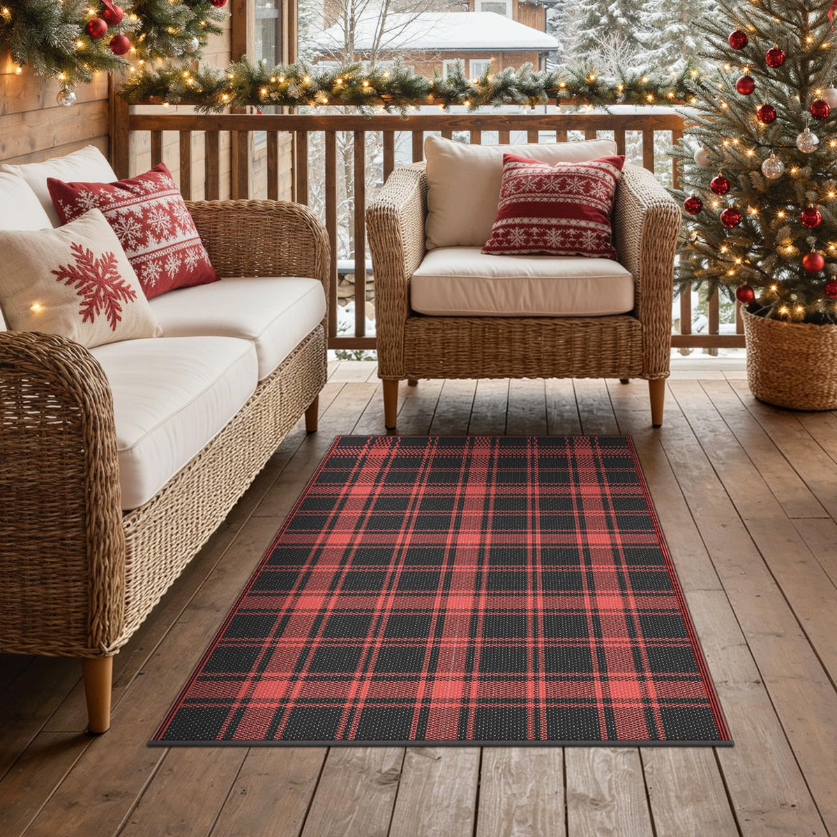 GENIMO Outdoor Rug, Waterproof Plastic Rugs for Patio, 5'x8' Black Grey