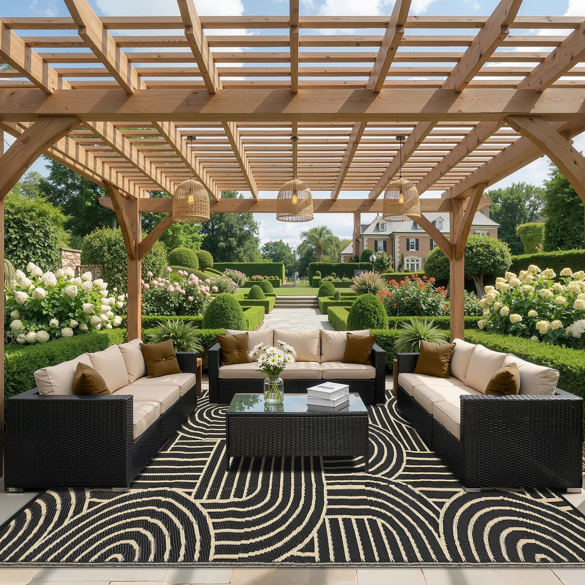 Garvee 10x14 Outdoor Rugs Waterproof for Patio Grey White