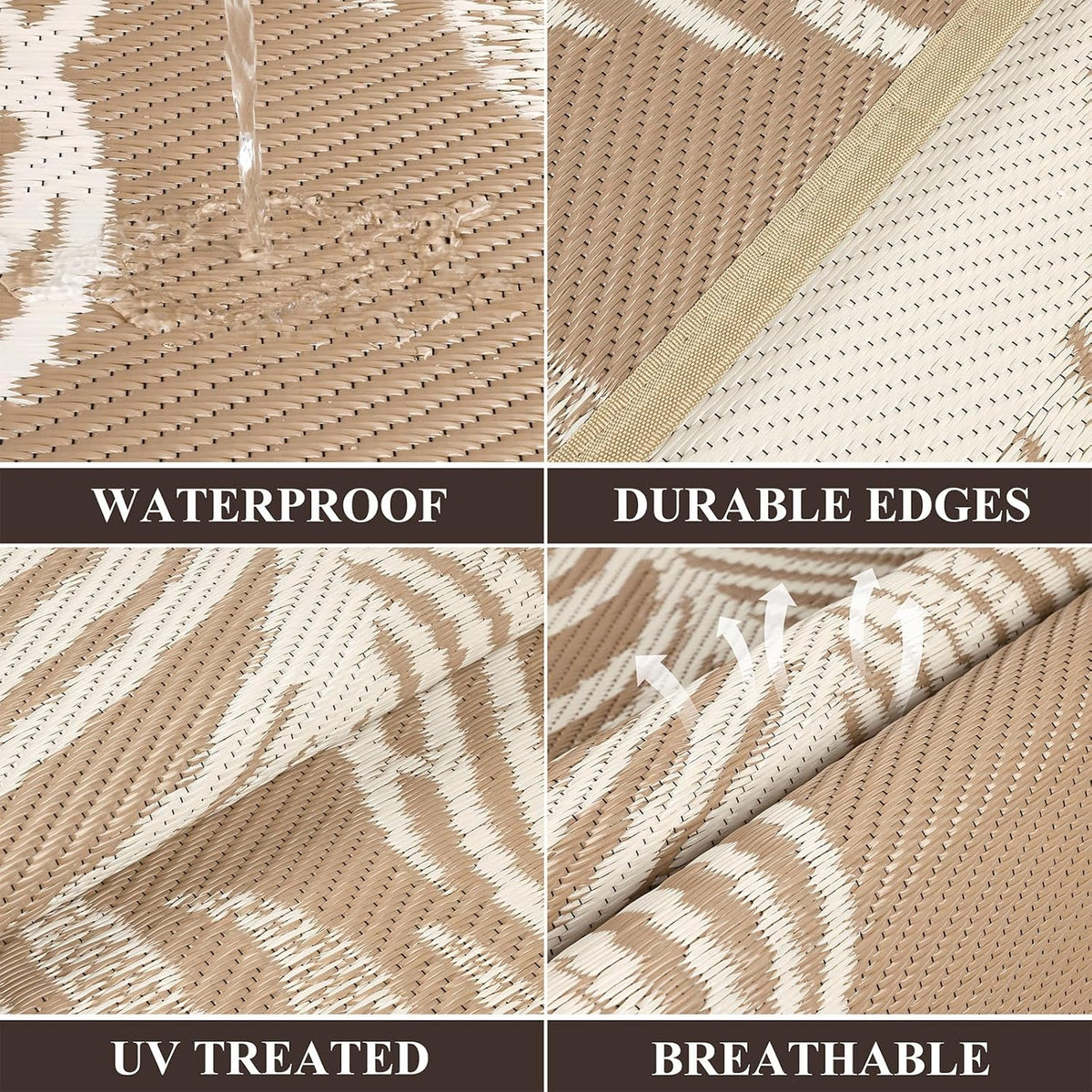 Pauwer Waterproof Outdoor Rug 5x8, Plastic Straw Patio Rug, Leaf Brown