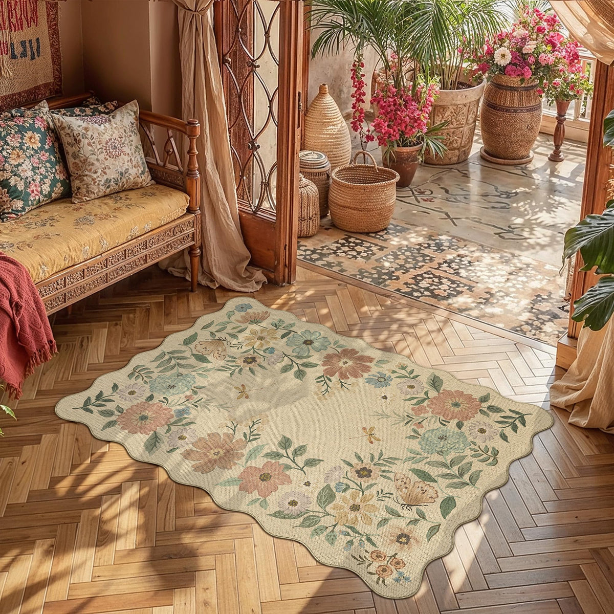 PureCozy Outdoor Paito Rug 8x10 Easy Jute Neutral Area Rug Washable Carpet