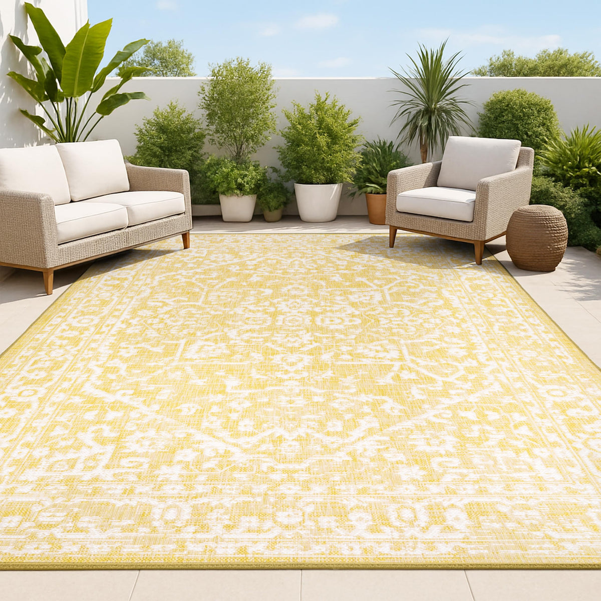 JONATHAN Y Boho Medallion Indoor Outdoor Area Rug 8X10 Black/Gray, Malta Textured Weave for Backyard, Patio, Porch, Easy-Cleaning, High Traffic, Pet-Friendly, Non-Shedding (SMB104C-8)