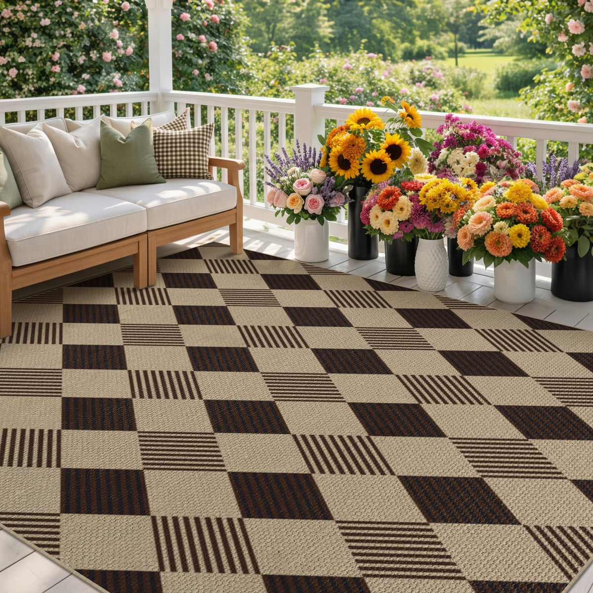 JTJ Easy Jute 3x5 Outdoor Rug for Front Porch, Washable Sage Green Plaid