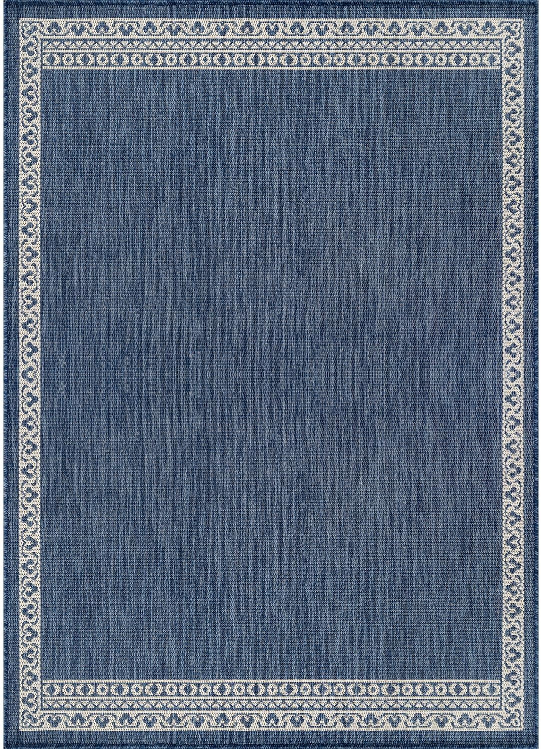 Washable Outdoor Rug 8x10 Modern Area Rugs Outdoor Carpets Bordered Pattern Non Shedding Waterproof Easy Clean Patio Deck Porch Living Room Bedroom Garden RV (8 X 10 Blue)