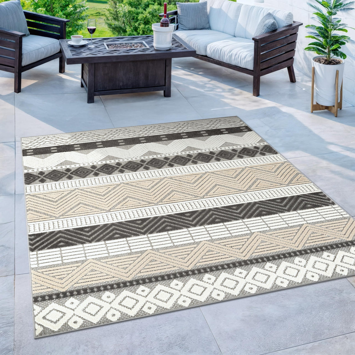 Rugshop Marbella Indoor/Outdoor Contemporary Boho Area Rug Gray 7'10" x 10'