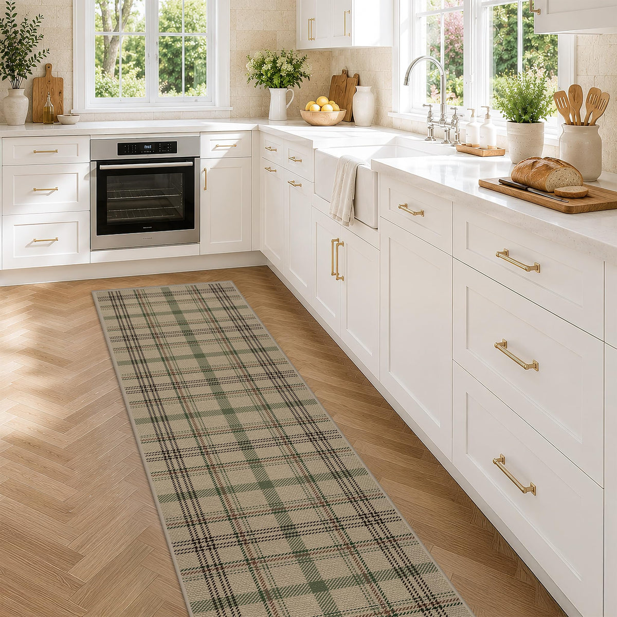 JTJ Easy Jute 3x5 Outdoor Rug for Front Porch, Washable Sage Green Plaid