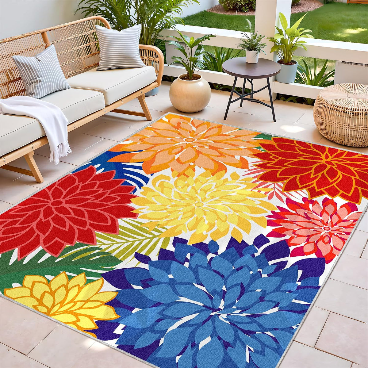 Arenarug Outdoor Rug Waterproof, Washable Patio Rug for Deck, 5x8, Colorful