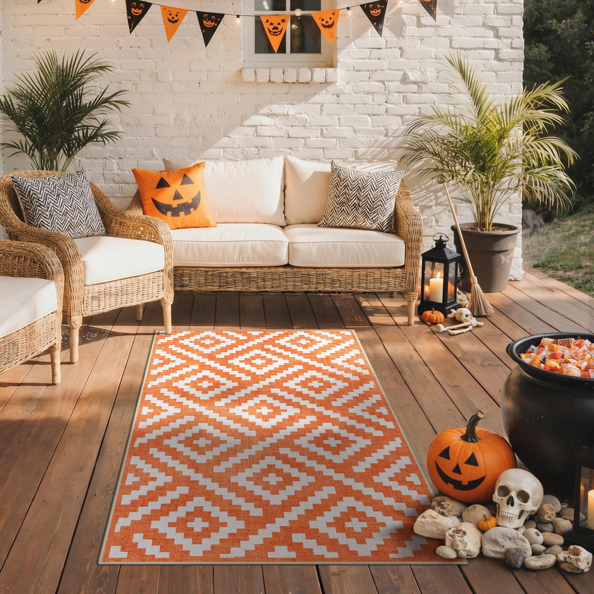 GENIMO Outdoor Rug, Waterproof Plastic Rugs for Patio, 5'x8' Black Grey