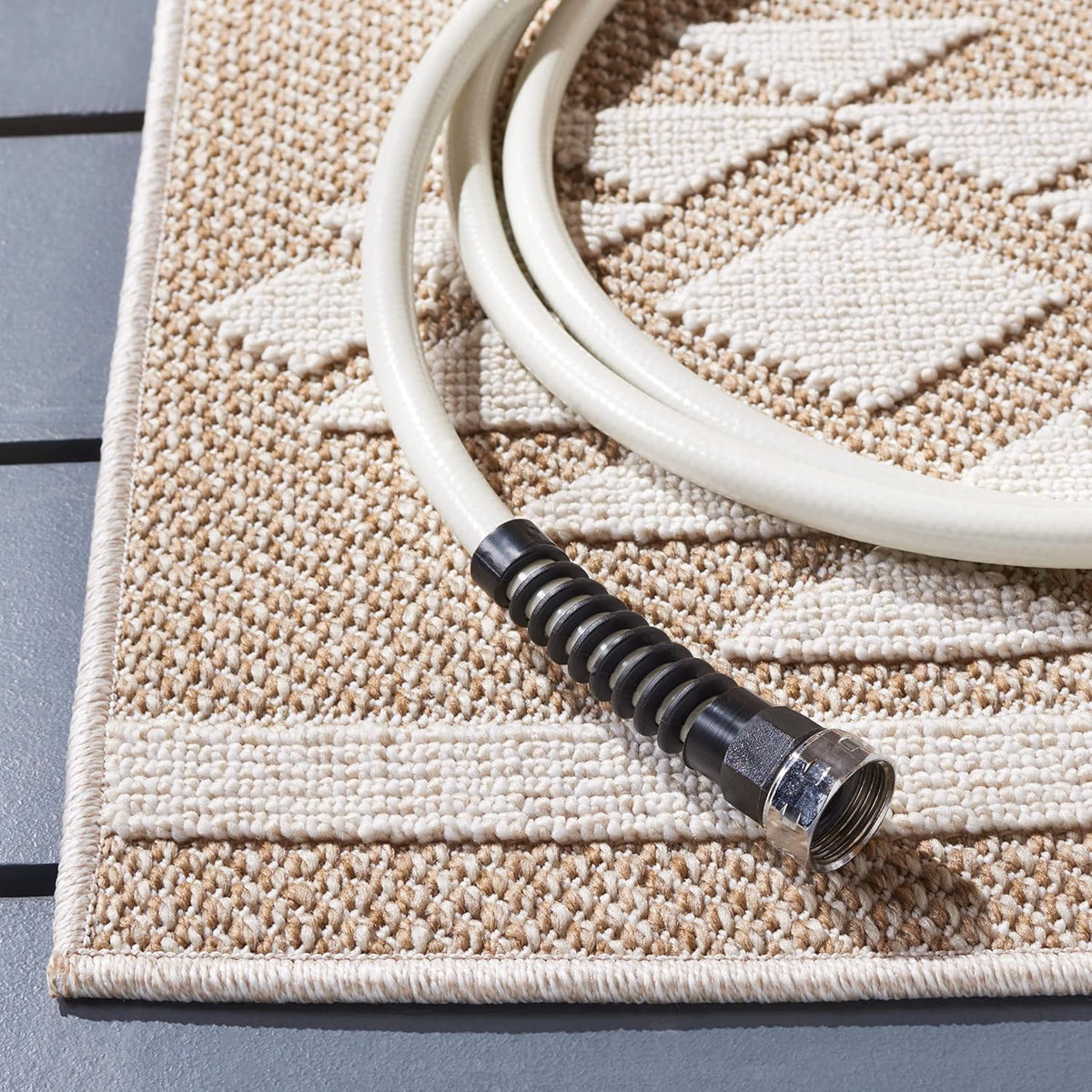 SAFAVIEH Washable Rug Outdoor Global Collection - 8' x 10', Beige & Ivory, Non-Shedding & Easy to Clean, Ideal for Patio, Backyard, Mudroom (GLB210C)