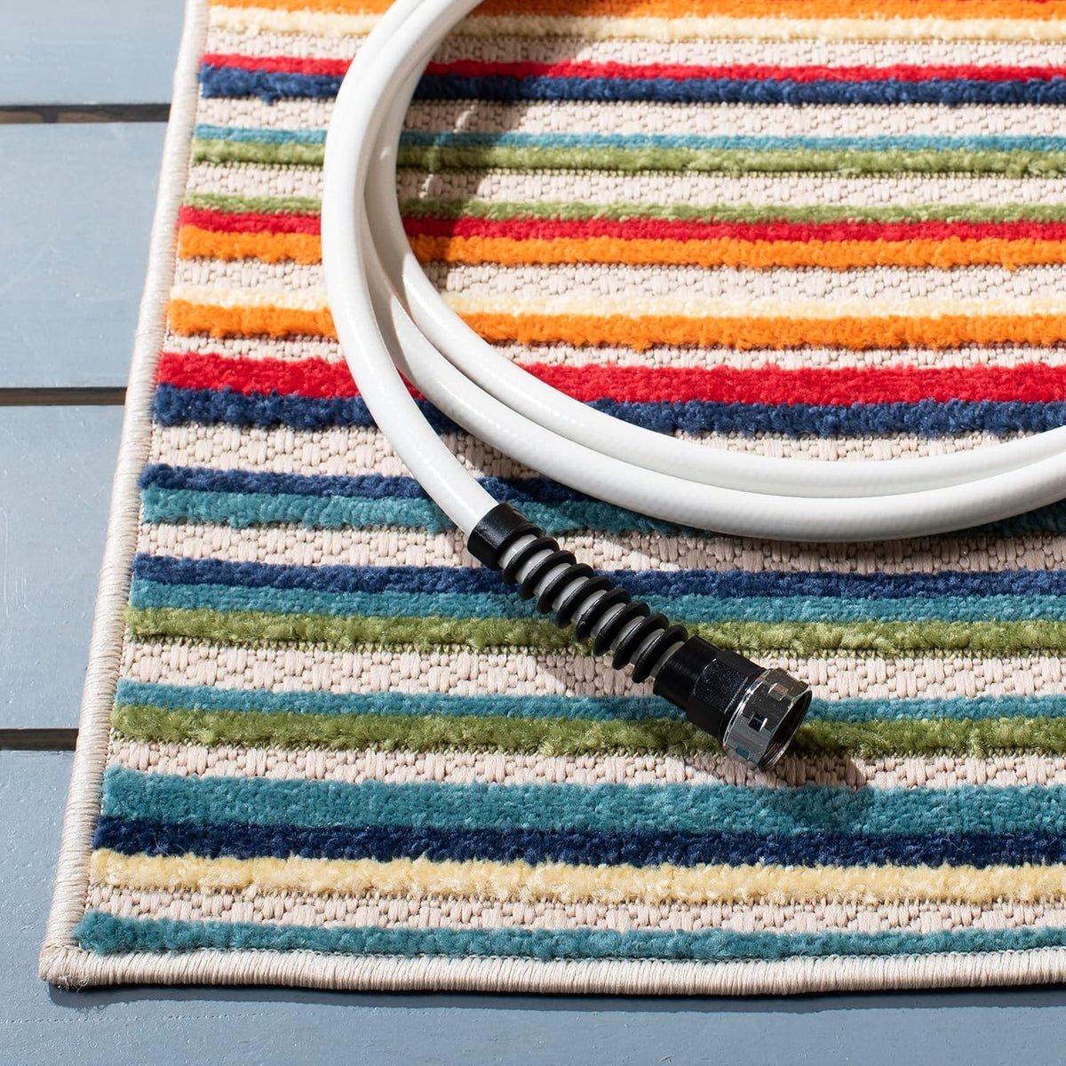SAFAVIEH Washable Rug Outdoor Cabana Collection - 8' x 10', Ivory & Green, Non-Shedding & Easy to Clean, Ideal for Patio, Backyard, Mudroom (CBN323A)