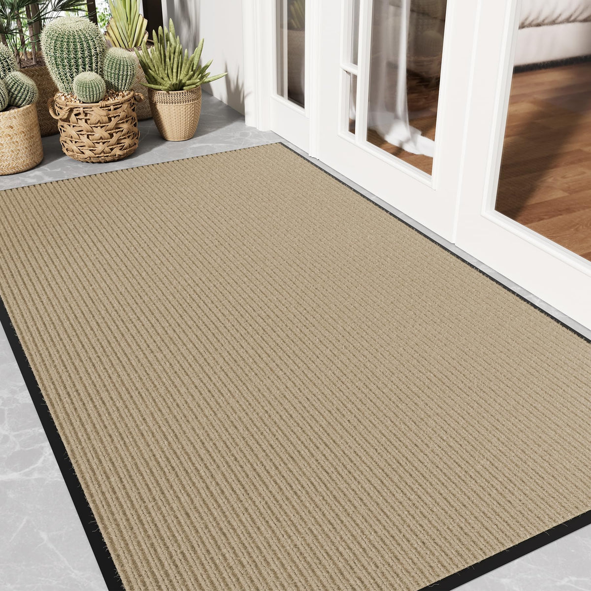Front Door Mat, 3' x 5' Heavy Duty Door Mat Outside Entrance, Non-Slip Welcome Mat, Absorbent & Dirt Resistant, Low Profile Large Door Mats, Commercial Rugs for Entryway Indoor Outdoor, Grey