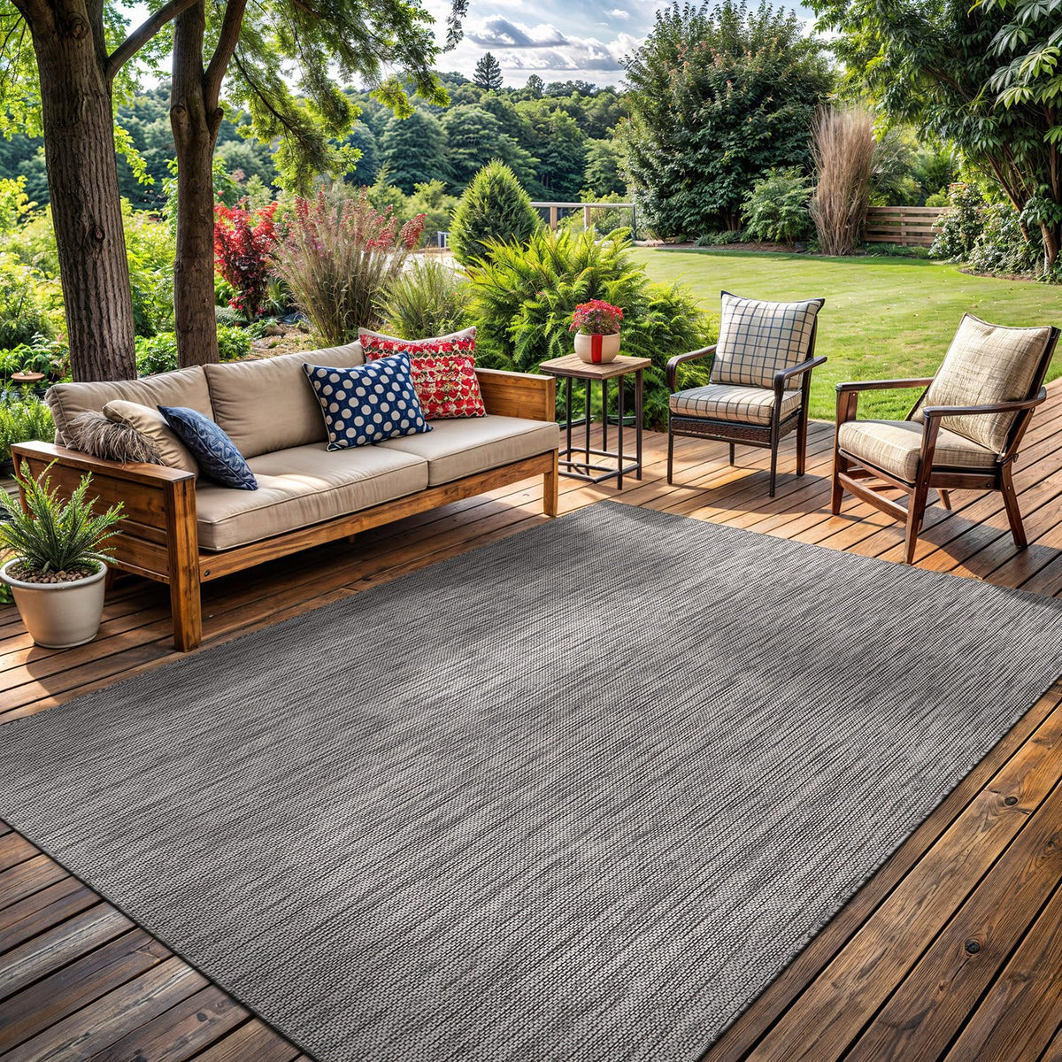 Washable Indoor Outdoor Rug 9x12 Weather Resistant Area Rugs Modern Solid for Porch Deck Balcony Backyard Patio Outside Carpet (9 X 12 Aqua Blue)