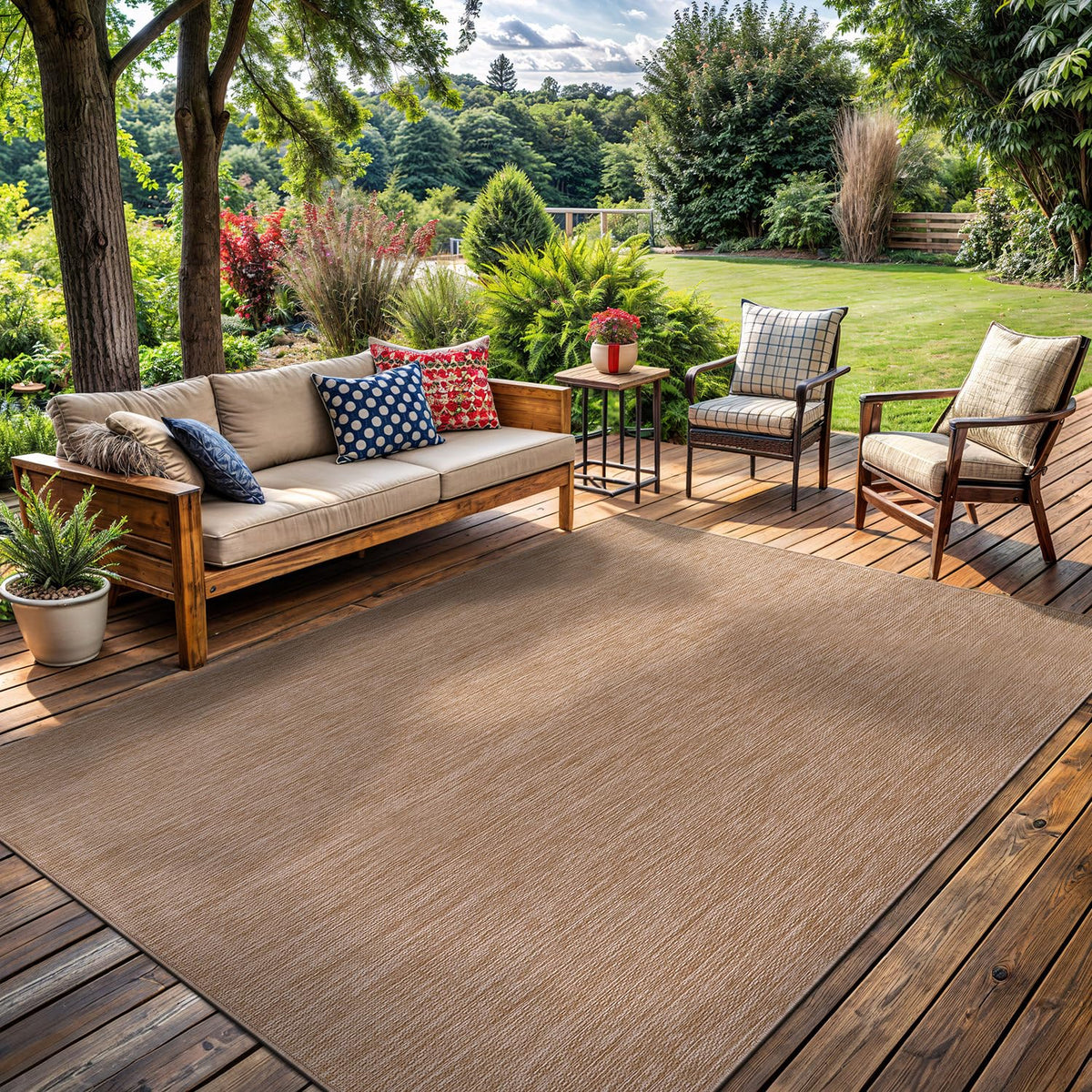 Washable Indoor Outdoor Rug 9x12 Weather Resistant Area Rugs Modern Solid for Porch Deck Balcony Backyard Patio Outside Carpet (9 X 12 Aqua Blue)