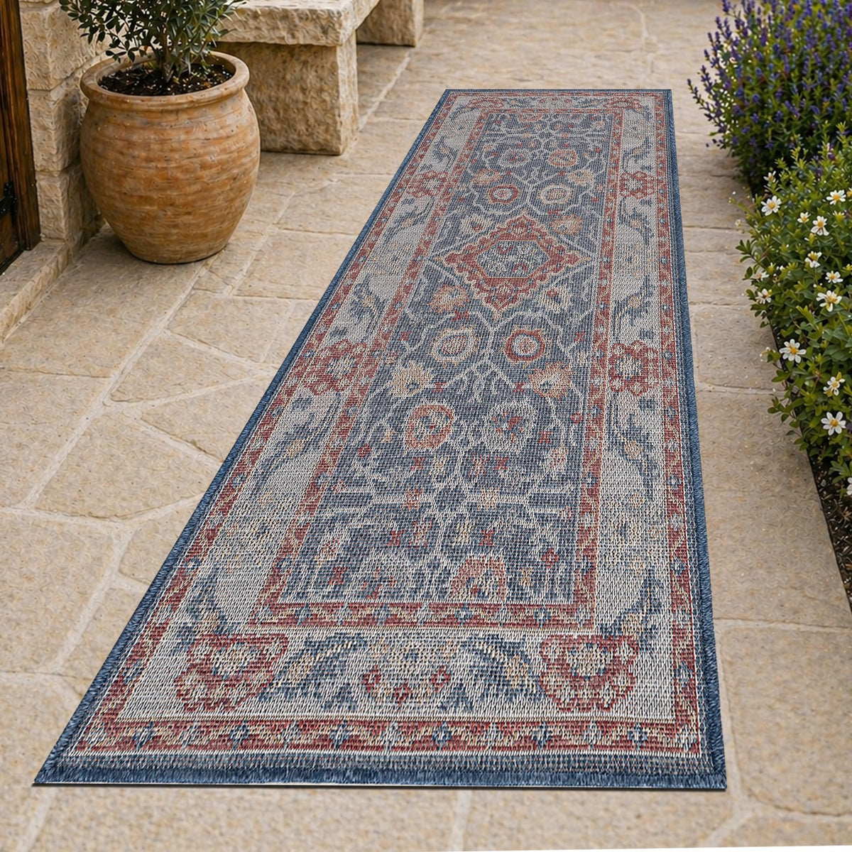Loom&Crate Washable Indoor Outdoor Area Rug 12x15, Patio Rug, Red Orven