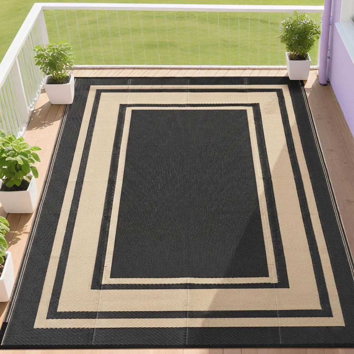 RURALITY Outdoor Rugs 8'x10' Waterproof for Patios Clearance,Plastic Straw Mats for RV, Camping,Backyard,Porch,Deck,Balcony,Reversible,Geometric