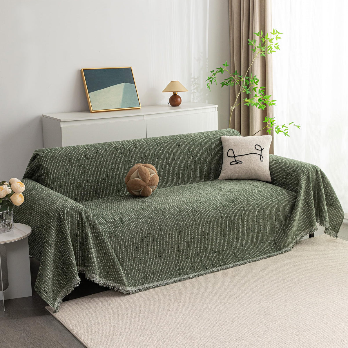 MYSKY HOME Couch Cover for Dogs, Washable Couch Covers, Non Slip Sofa Cover, Couch Cover 2 Cushion Sofa Dogs Furniture Protector with Tassels, Chenille Sofa Slipcover for Pets, 71"x118", Dark Grey