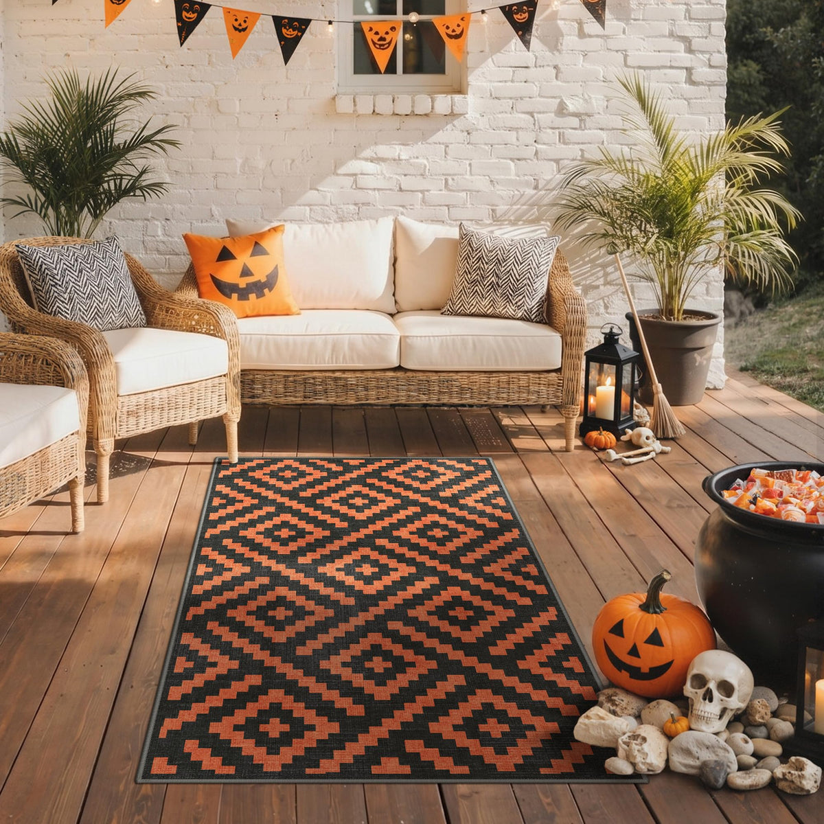 GENIMO Outdoor Rug, Waterproof Plastic Rugs for Patio, 5'x8' Black Grey