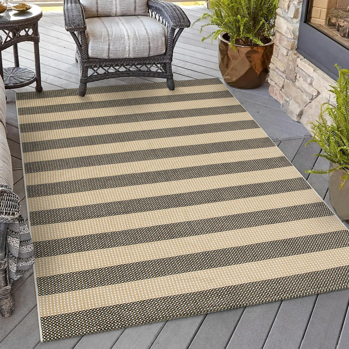 OJIA Washable Area Rug 4'x6', Striped Indoor Outdoor Rugs Patio Camping Rug