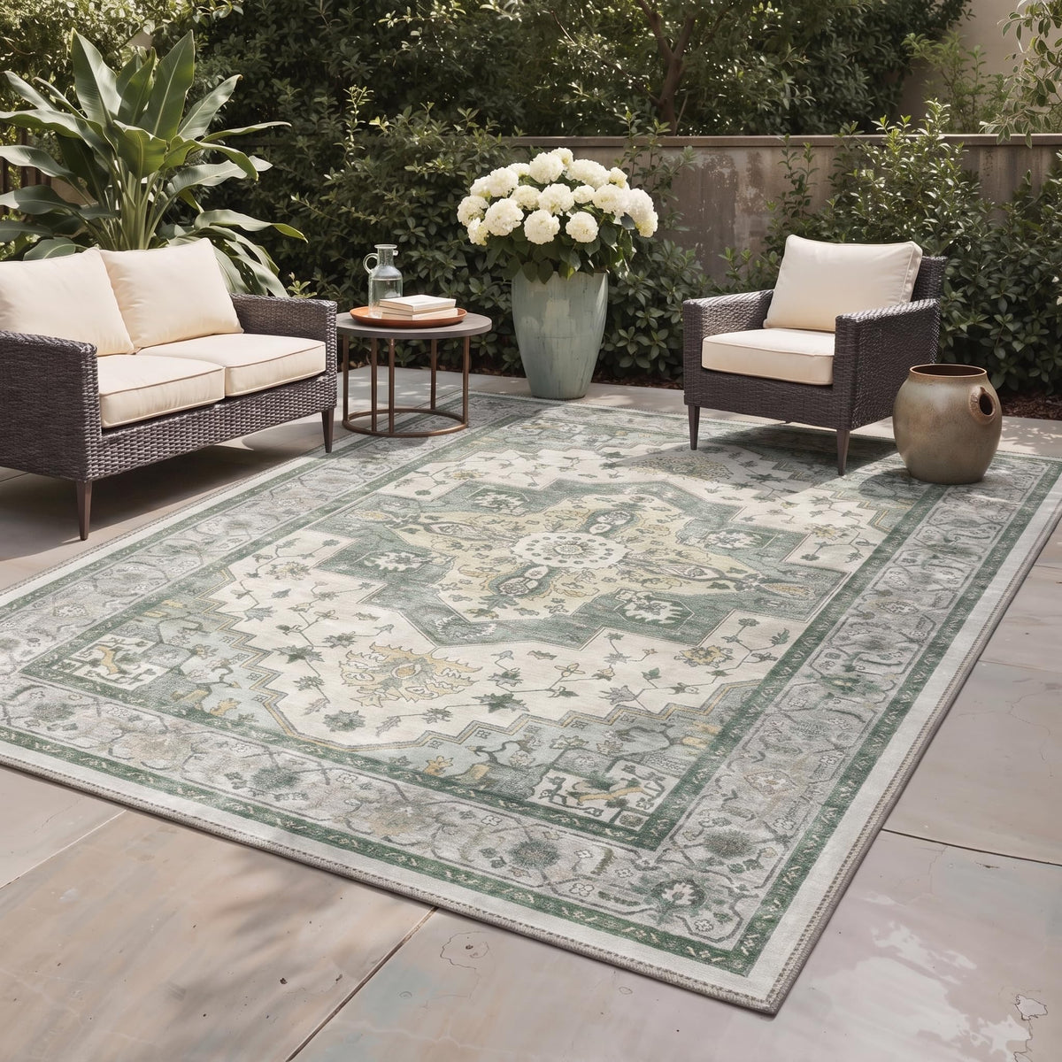 GENIMO 5x8 Outdoor Rug, Washable for Patio and Deck, Light Blue