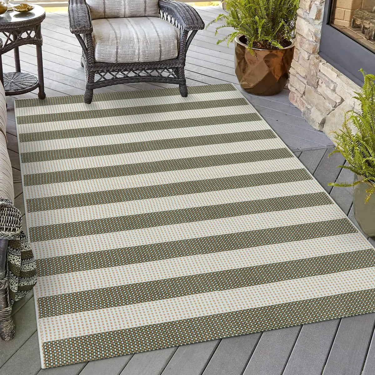 OJIA Washable Area Rug 4'x6', Striped Indoor Outdoor Rugs Patio Camping Rug