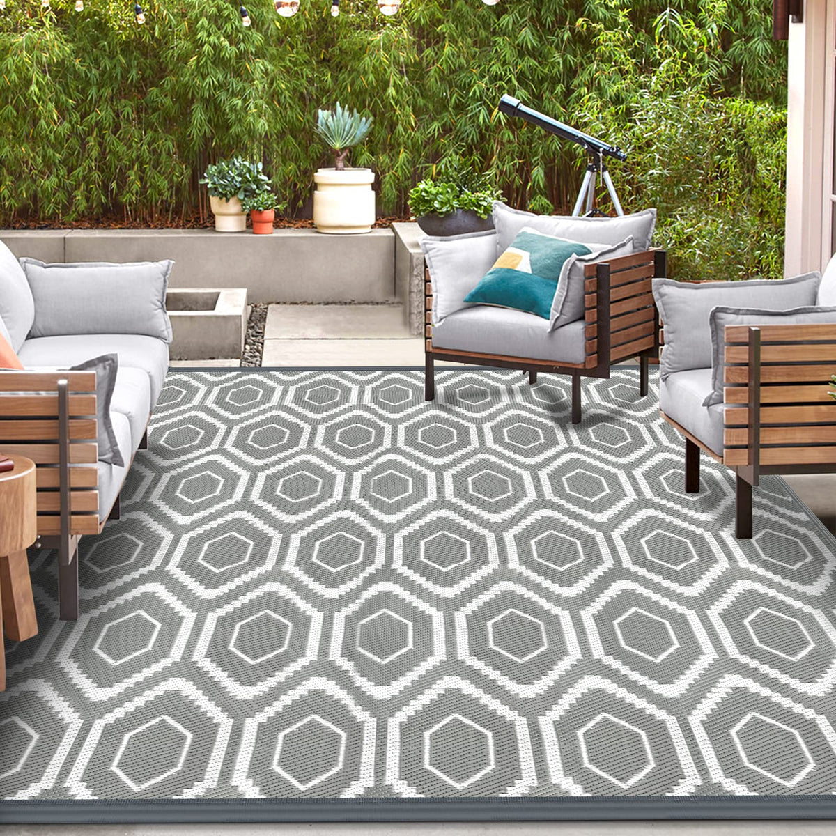 fifame 9x18 Outdoor Rug, Plastic Woven Patio Mat, Waterproof RV Camping Rug