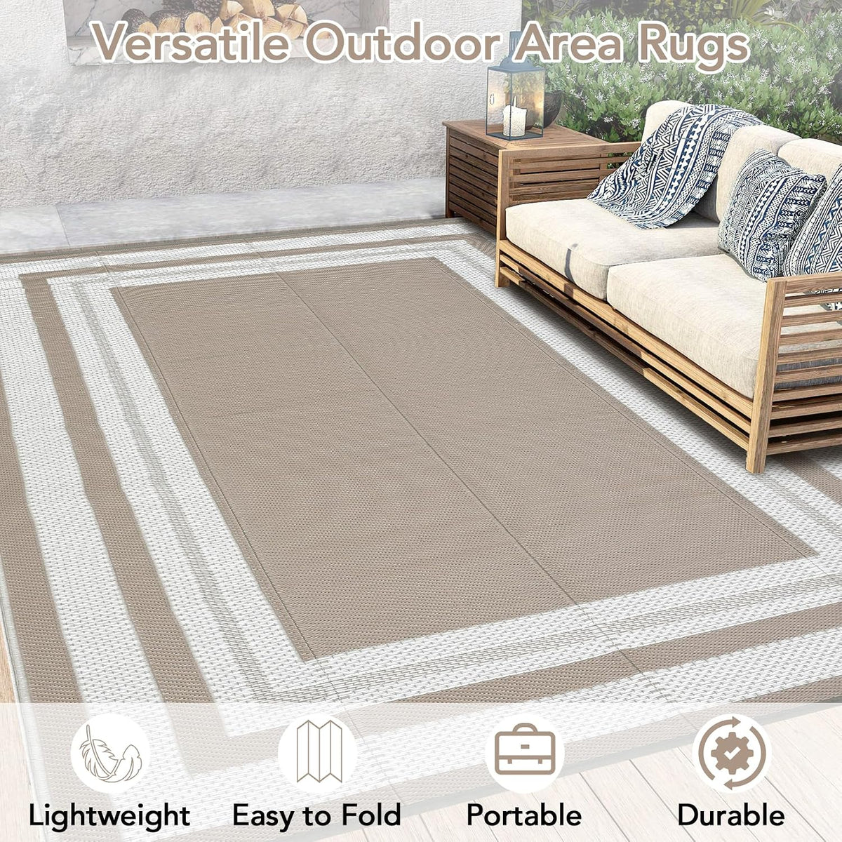 Garvee 9x12 Outdoor Patio Rug Plastic Straw Rug Waterproof Panel Grey Brown