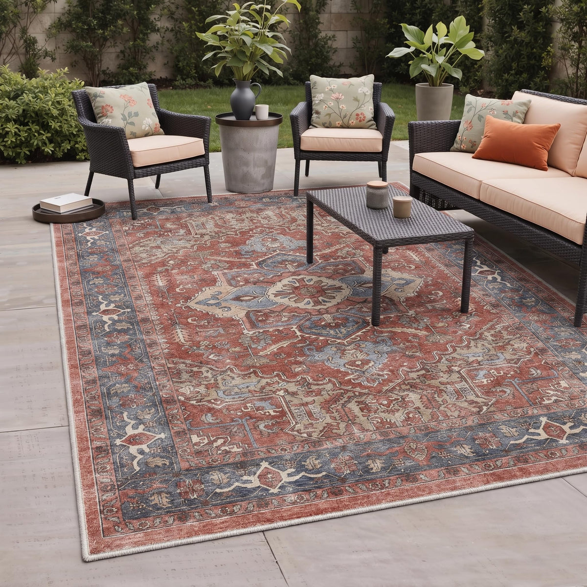 GENIMO 5x8 Outdoor Rug, Washable for Patio and Deck, Light Blue