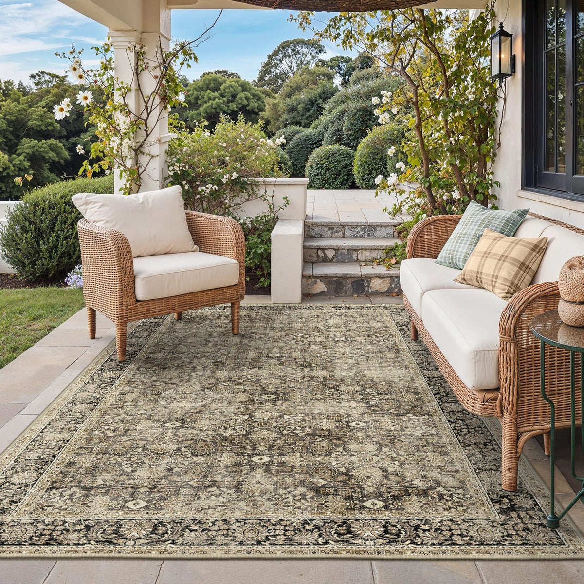 GENIMO 5x8 Outdoor Rug, Washable for Patio and Deck, Light Blue