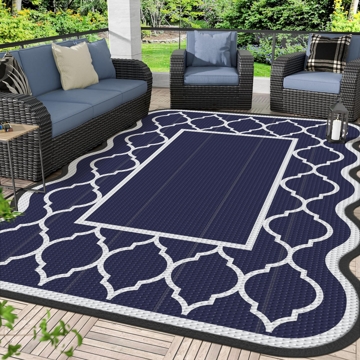GENIMO Outdoor Rug, Waterproof Plastic Rugs for Patio, 5'x8' Blue White