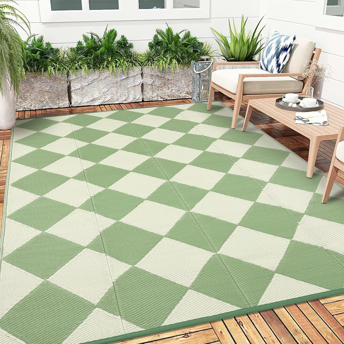 Garvee 9x12 Outdoor Patio Rug Plastic Straw Rug Waterproof Panel Grey Brown
