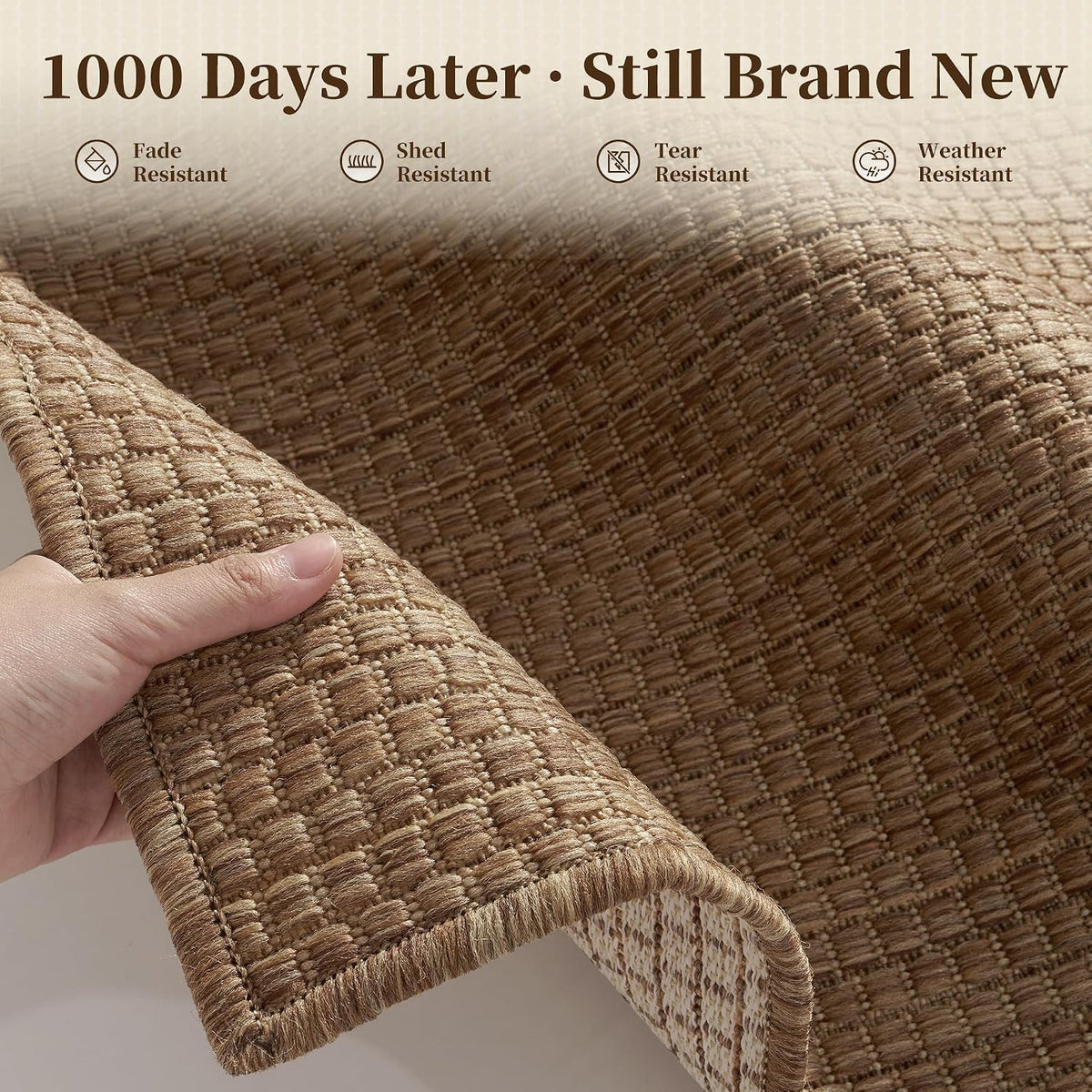 PADOOR-Outdoor Rug-Patio Rug 5x7 ft Polypropylene Indoor Outdoor Rugs Outdoor Carpet for Patio Deck Balcony Porch, Textured Weave, Durable for High Traffic, Fade-Resistant, Modern Neutral Brown