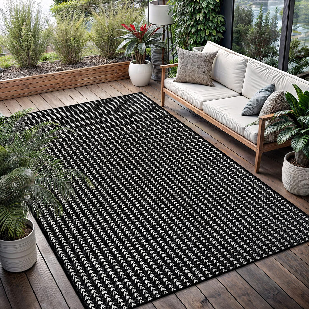 Washable Outdoor Rug 8x10 Modern Area Rugs Outdoor Carpets Bordered Pattern Non Shedding Waterproof Easy Clean Patio Deck Porch Living Room Bedroom Garden RV (8 X 10 Blue)