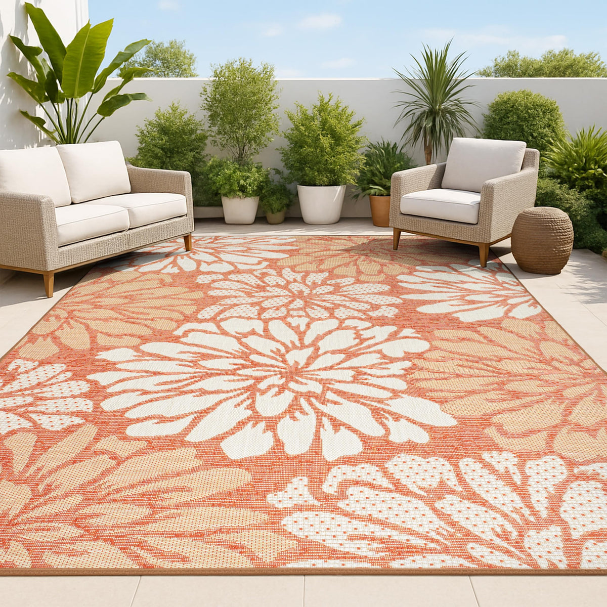 JONATHAN Y Floral Textured Weave Indoor Outdoor Area Rug 8X10 Navy/Green, Zinnia Modern for Backyard, Patio, Porch, Easy-Cleaning, High Traffic, Pet-Friendly, Non-Shedding (SMB110B-8)