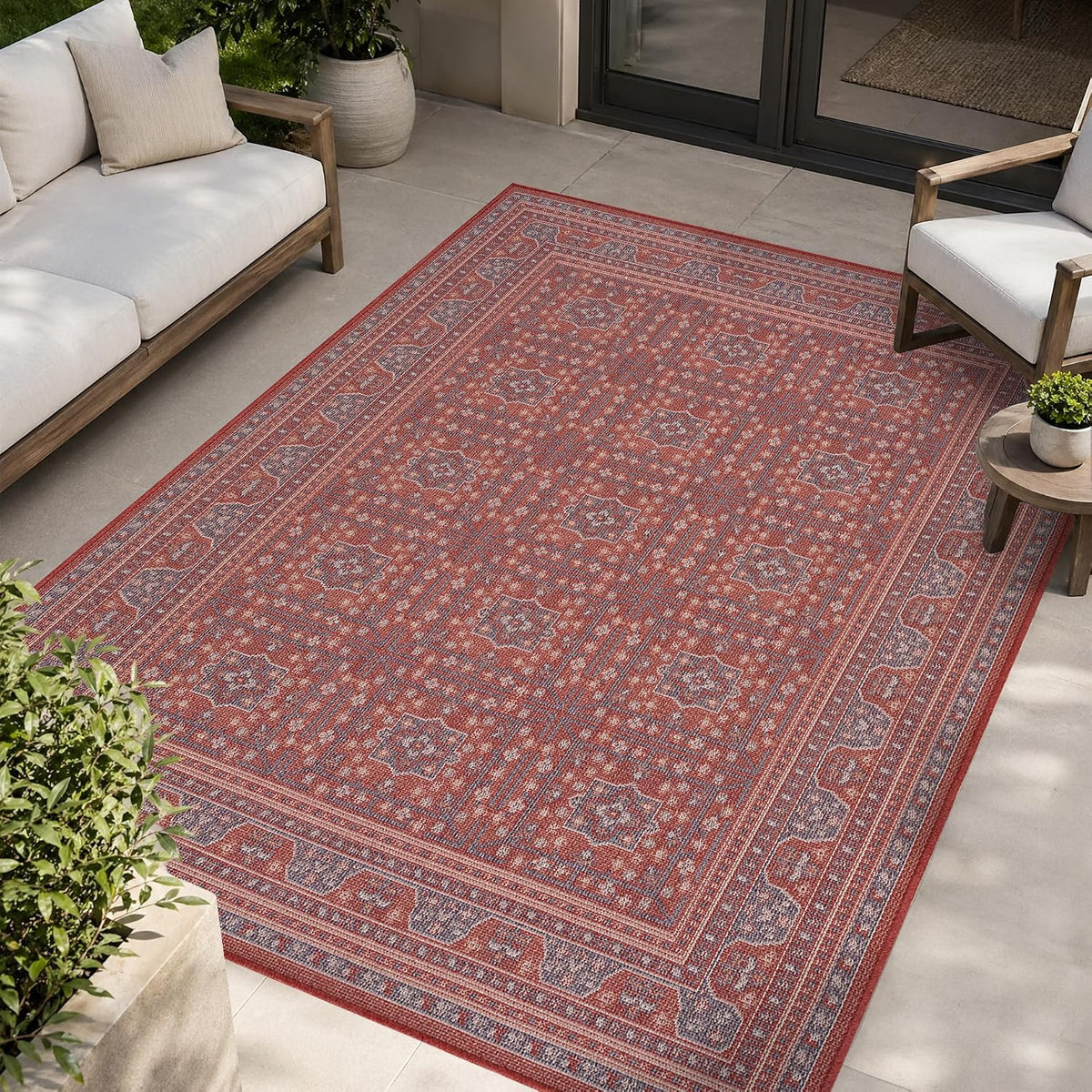 Loom&Crate Washable Indoor Outdoor Area Rug 12x15, Patio Rug, Red Orven