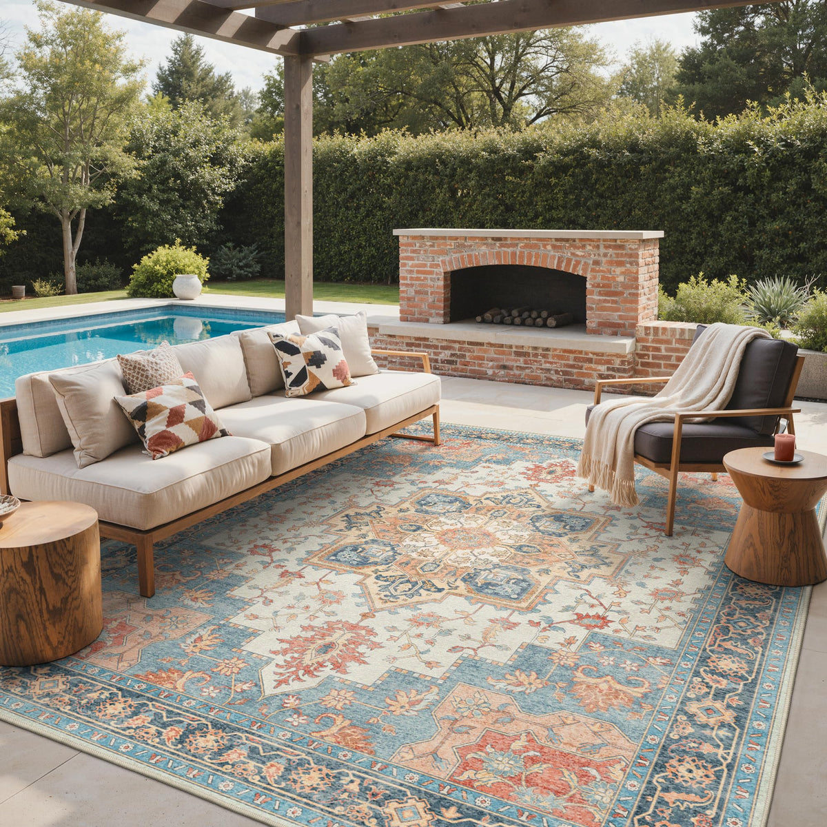GENIMO 5x8 Outdoor Rug, Washable for Patio and Deck, Light Blue