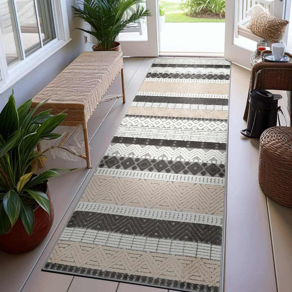 Rugshop Marbella Indoor/Outdoor Contemporary Boho Area Rug Gray 7'10" x 10'