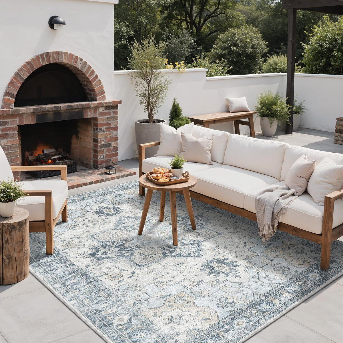 GENIMO 5x8 Outdoor Rug, Washable for Patio and Deck, Light Blue
