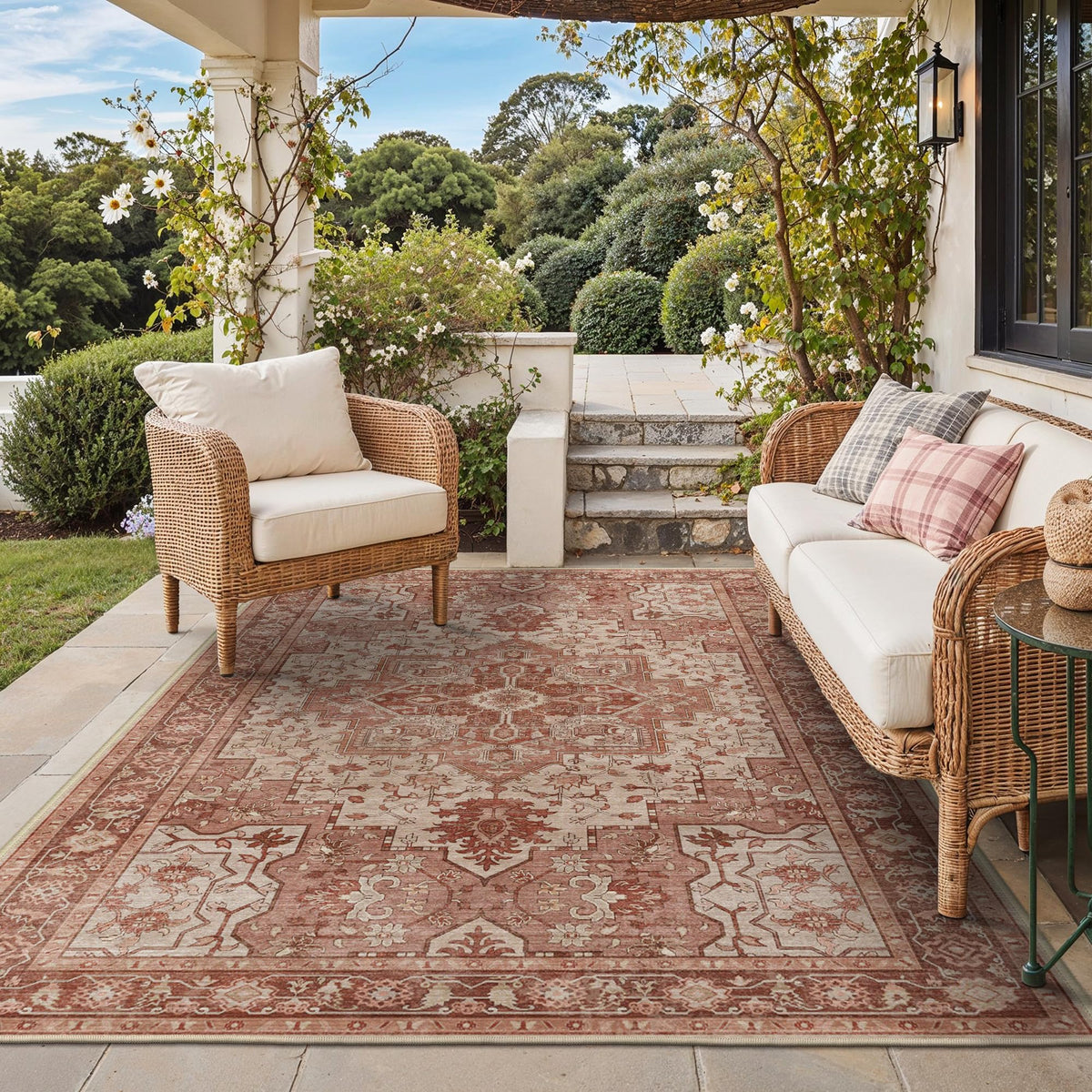 GENIMO 5x8 Outdoor Rug, Washable for Patio and Deck, Light Blue