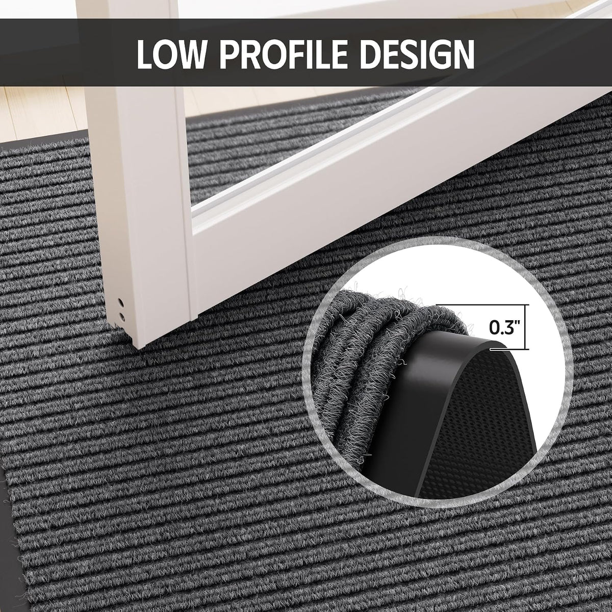 Front Door Mat, 3' x 5' Heavy Duty Door Mat Outside Entrance, Non-Slip Welcome Mat, Absorbent & Dirt Resistant, Low Profile Large Door Mats, Commercial Rugs for Entryway Indoor Outdoor, Grey