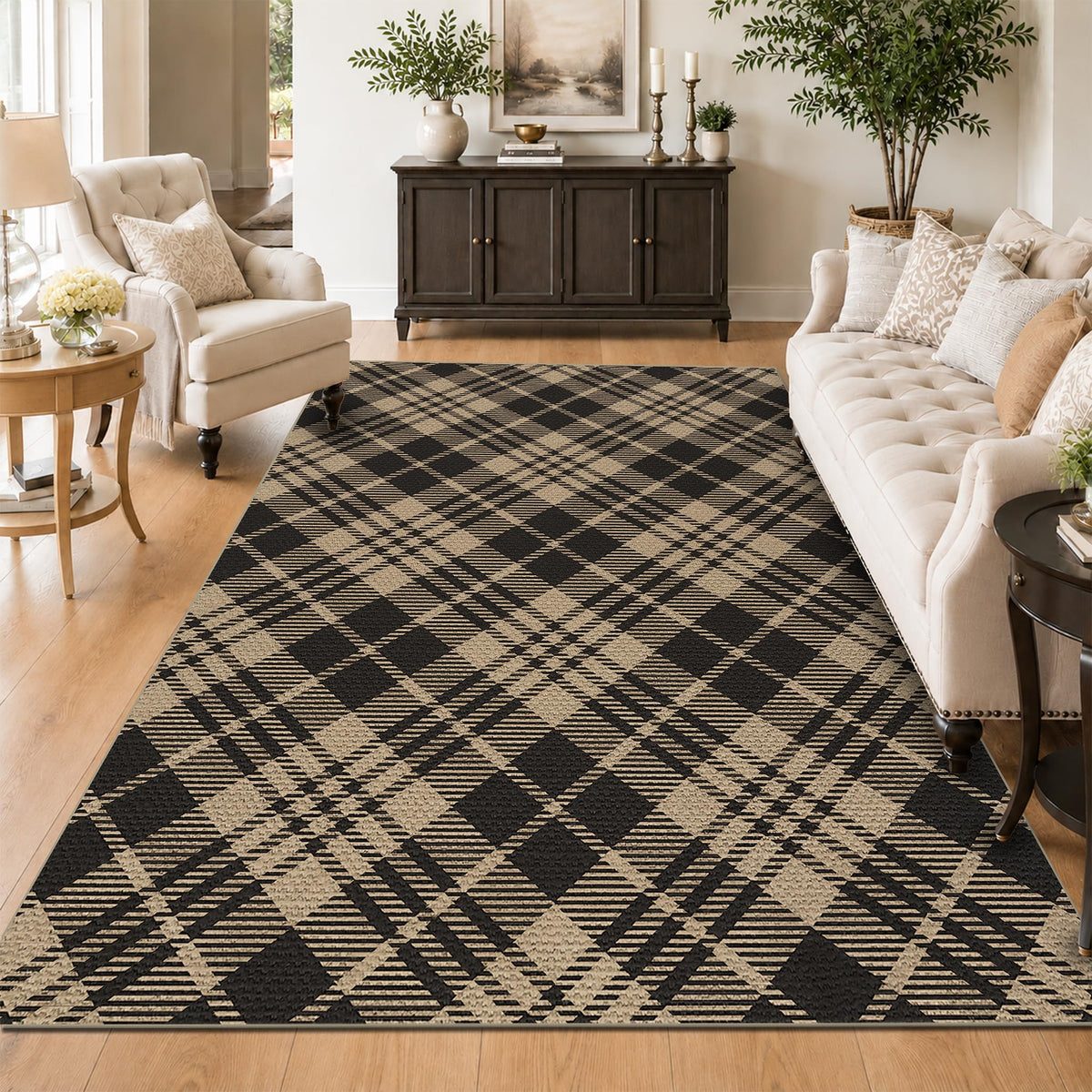 JTJ Easy Jute 3x5 Outdoor Rug for Front Porch, Washable Sage Green Plaid