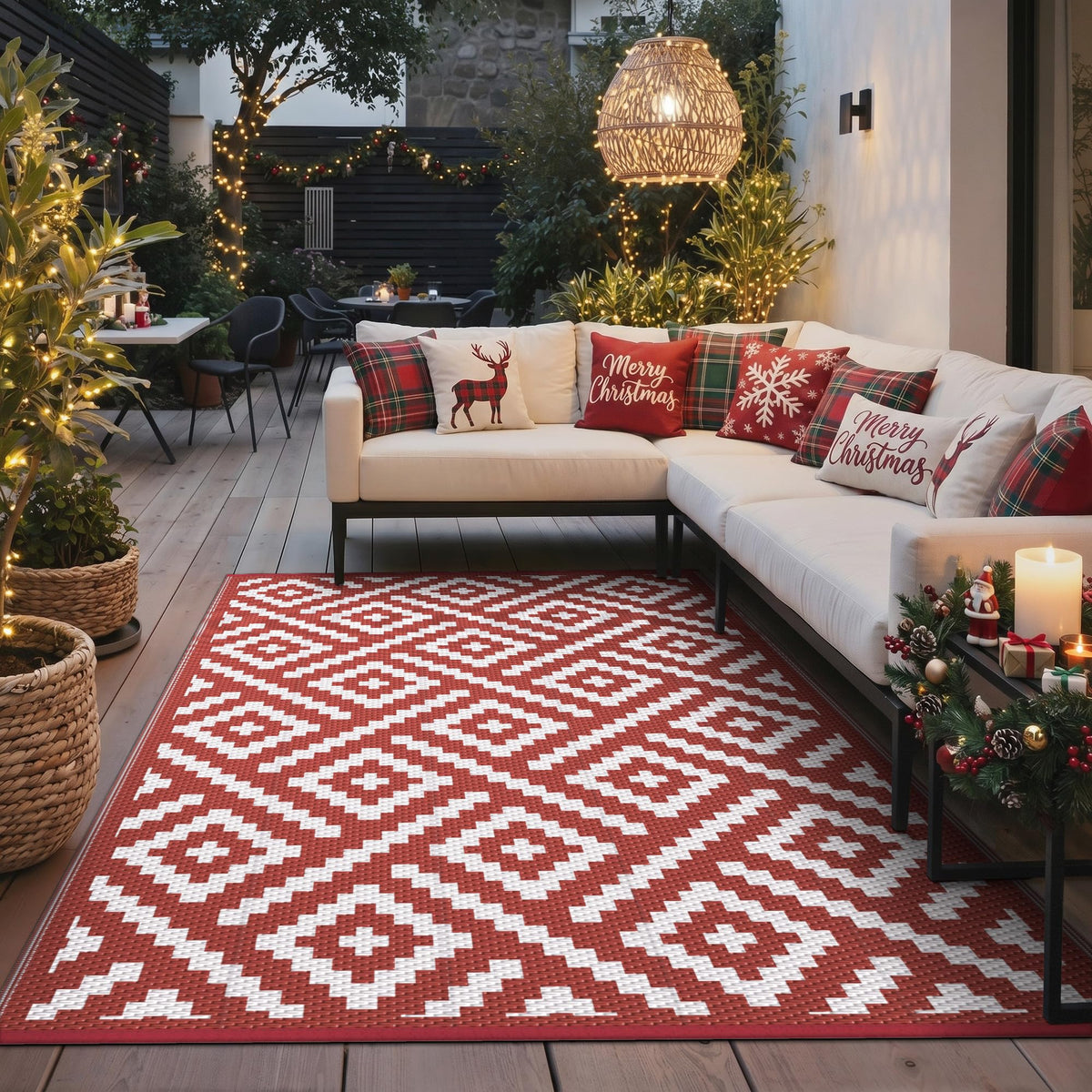 GENIMO Outdoor Rug, Waterproof Plastic Rugs for Patio, 5'x8' Black Grey