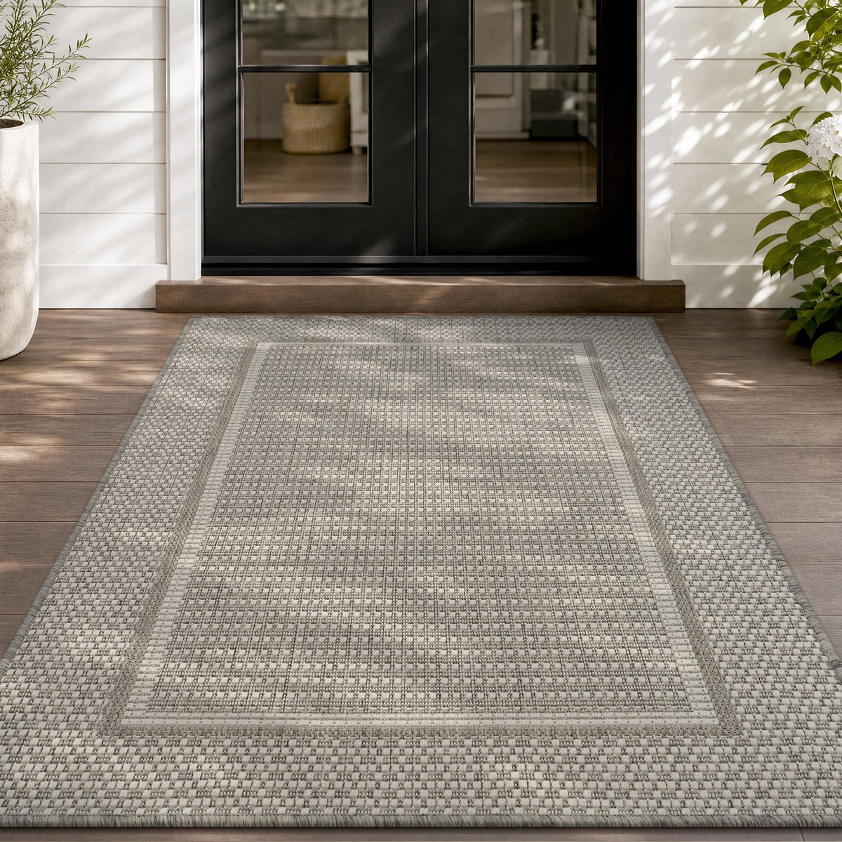 MontVoo-Outdoor Rug-Patio Rug 5x7 ft Polypropylene Indoor Outdoor Rugs Outdoor Carpet for Patio Deck Balcony Porch, Textured Weave, Durable for High Traffic, Fade-Resistant, Modern Neutral Brown