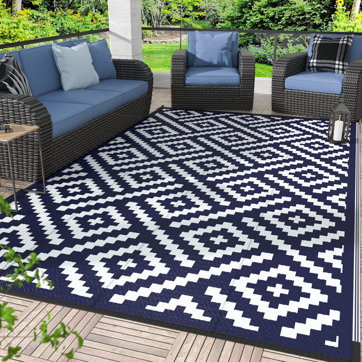 GENIMO Outdoor Rug, Waterproof Plastic Rugs for Patio, 5'x8' Black Grey